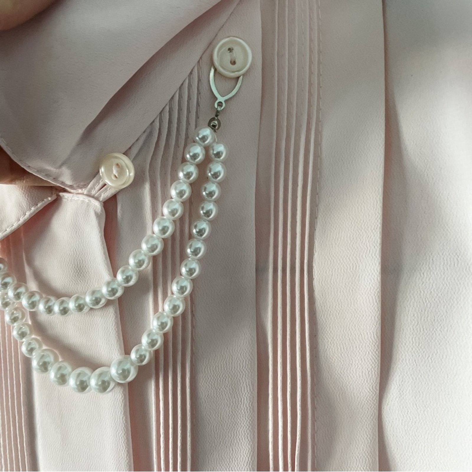 Vintage Vintage pale pink pleated blouse w/ pearl collar M Size M / US 6-8 / IT 42-44 - 6 Thumbnail