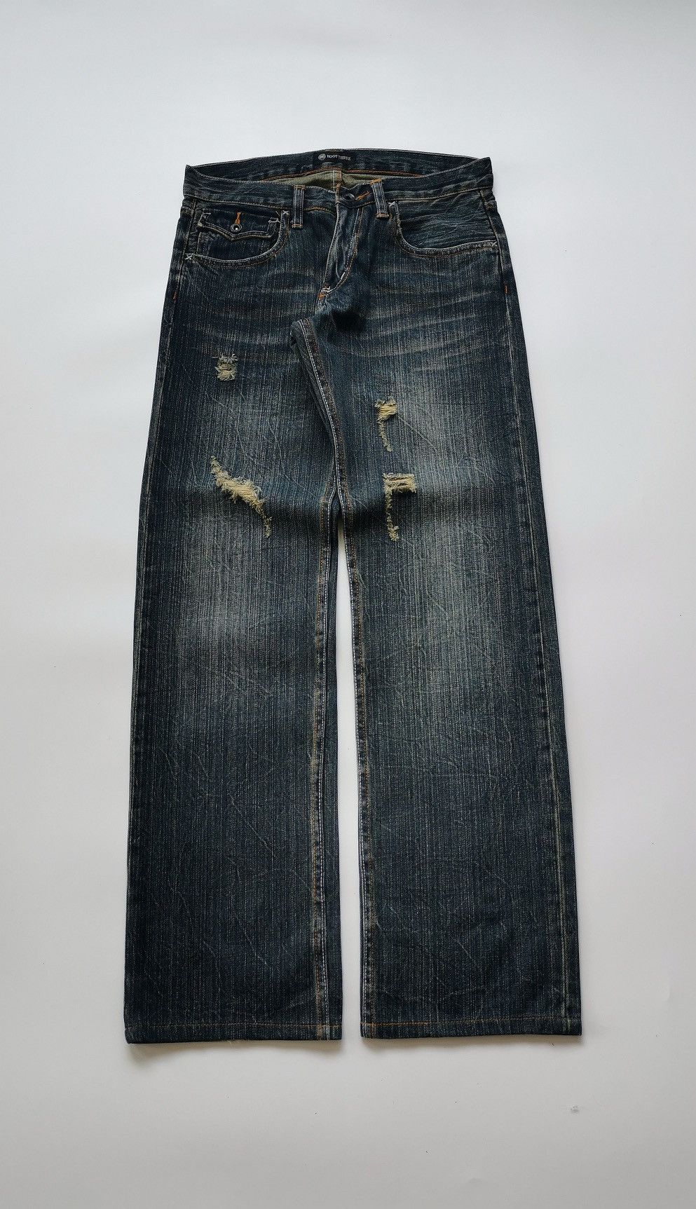 Japanese Brand Root Three Japan Patch Pocket Loose Fit Distressed Jeans Size US 30 / EU 46 - 1 Thumbnail