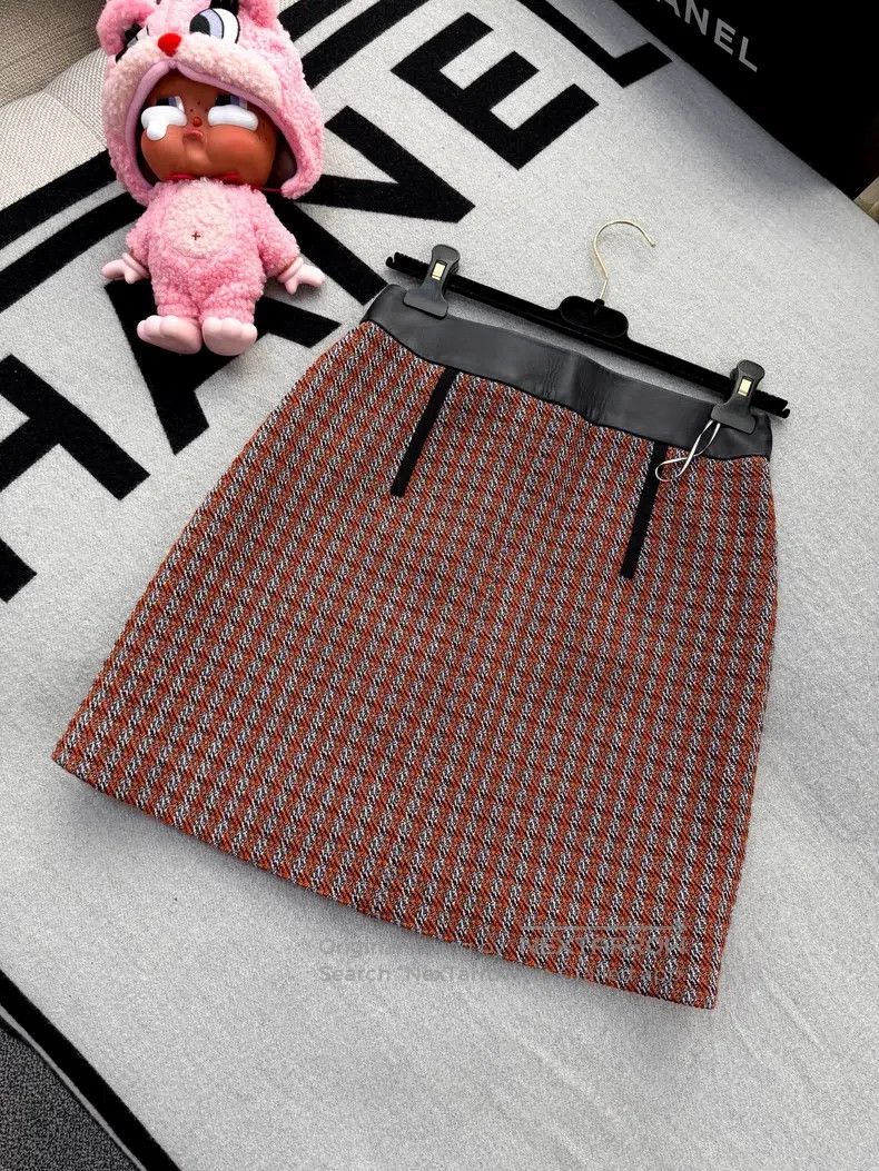 Hermes Hermes 19 Fall/Winter Orange and Grey Plaid Soft Wool Skir Size 24" / US 00 / IT 34 - 2 Thumbnail