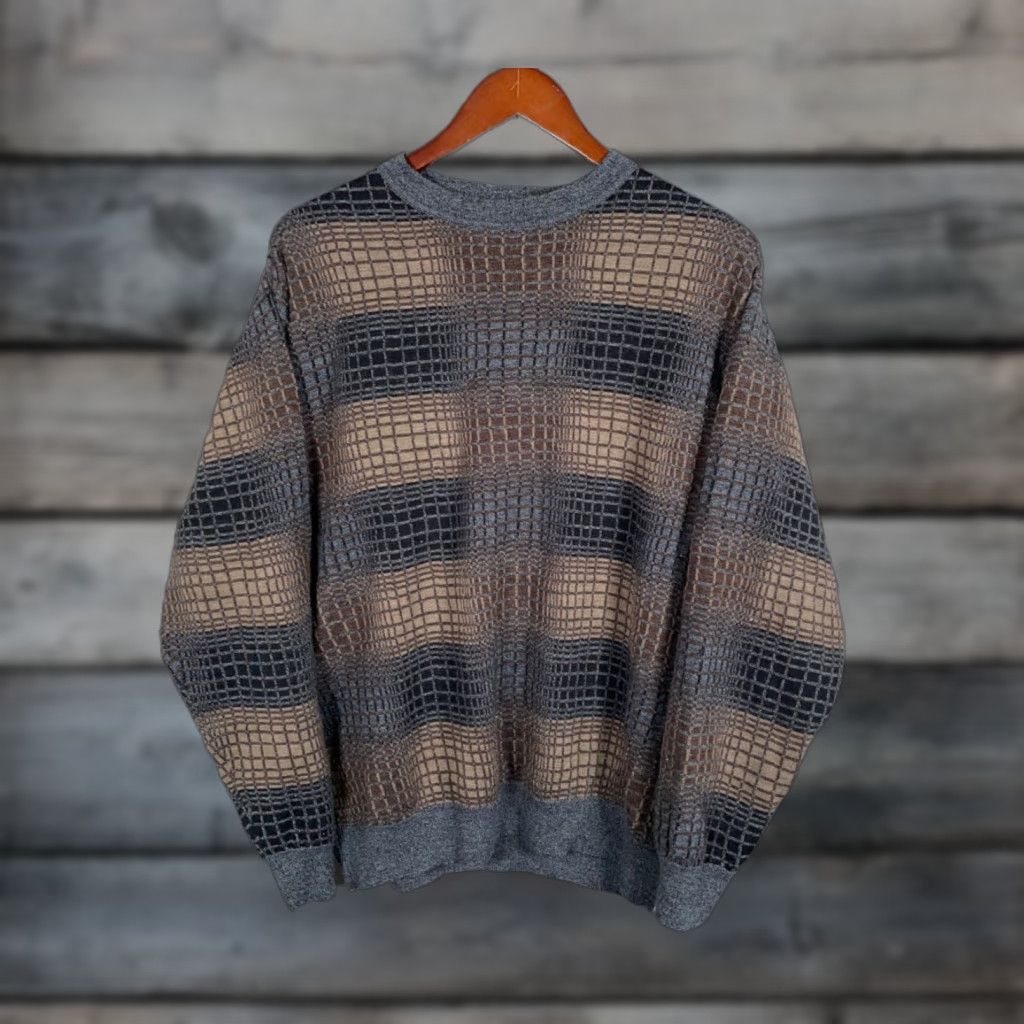 Vintage VINTAGE Tagio Wool Blend Check Sweater Adult Large Brown Lightweight Knit 90s Dad Preppy Mens Size US L / EU 52-54 / 3 - 1 Thumbnail