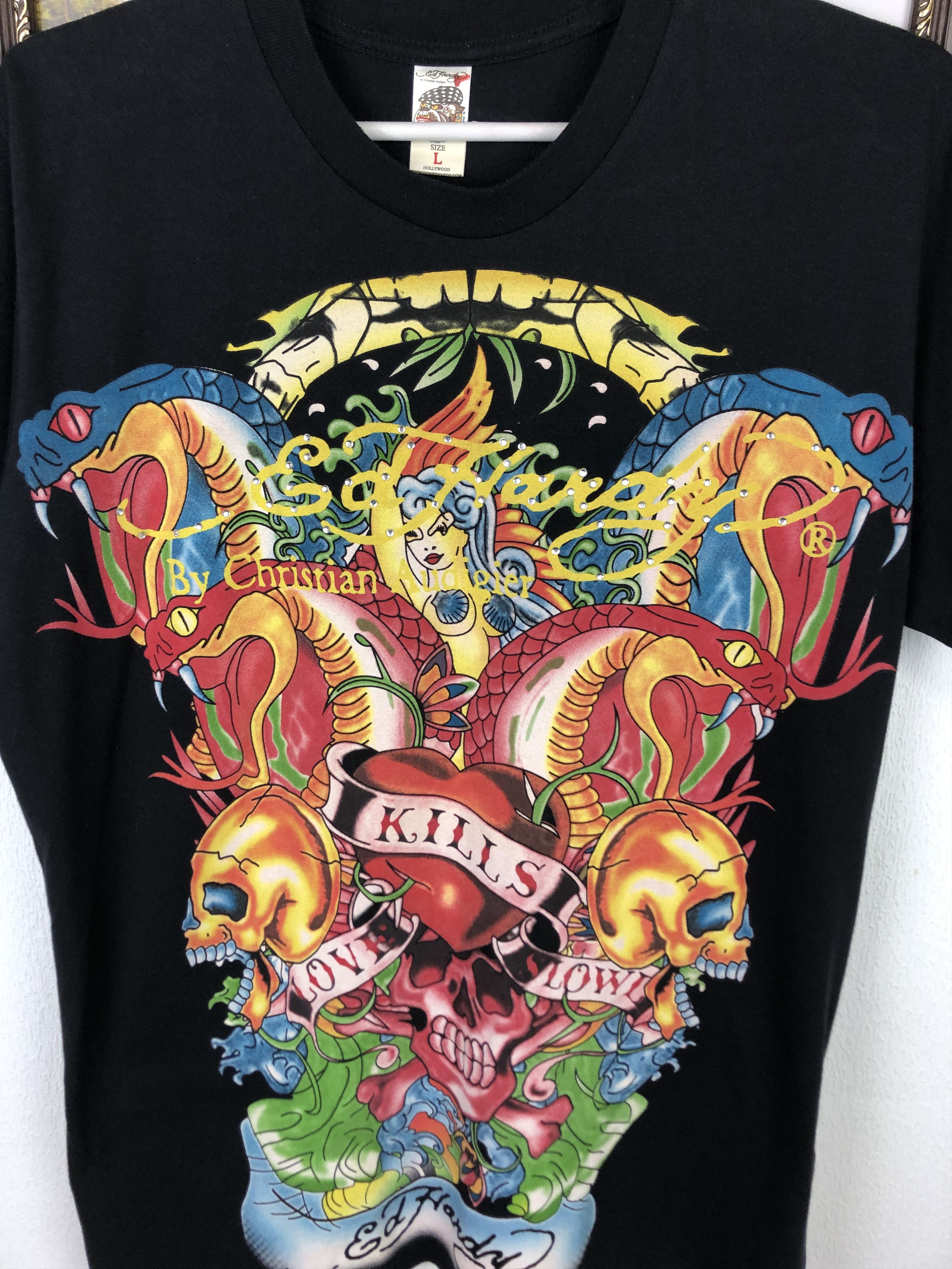 Vintage Vintage Ed Hardy Love Kills Skull Over Print Shirt Tee Hype Size US L / EU 52-54 / 3 - 4 Thumbnail