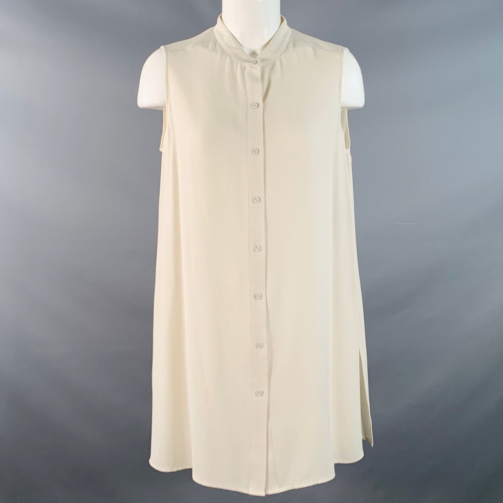 Eileen Fisher Size M Beige Silk Crepe Sleeveless Collarless Dress Top Size M / US 6-8 / IT 42-44 - 1 Thumbnail