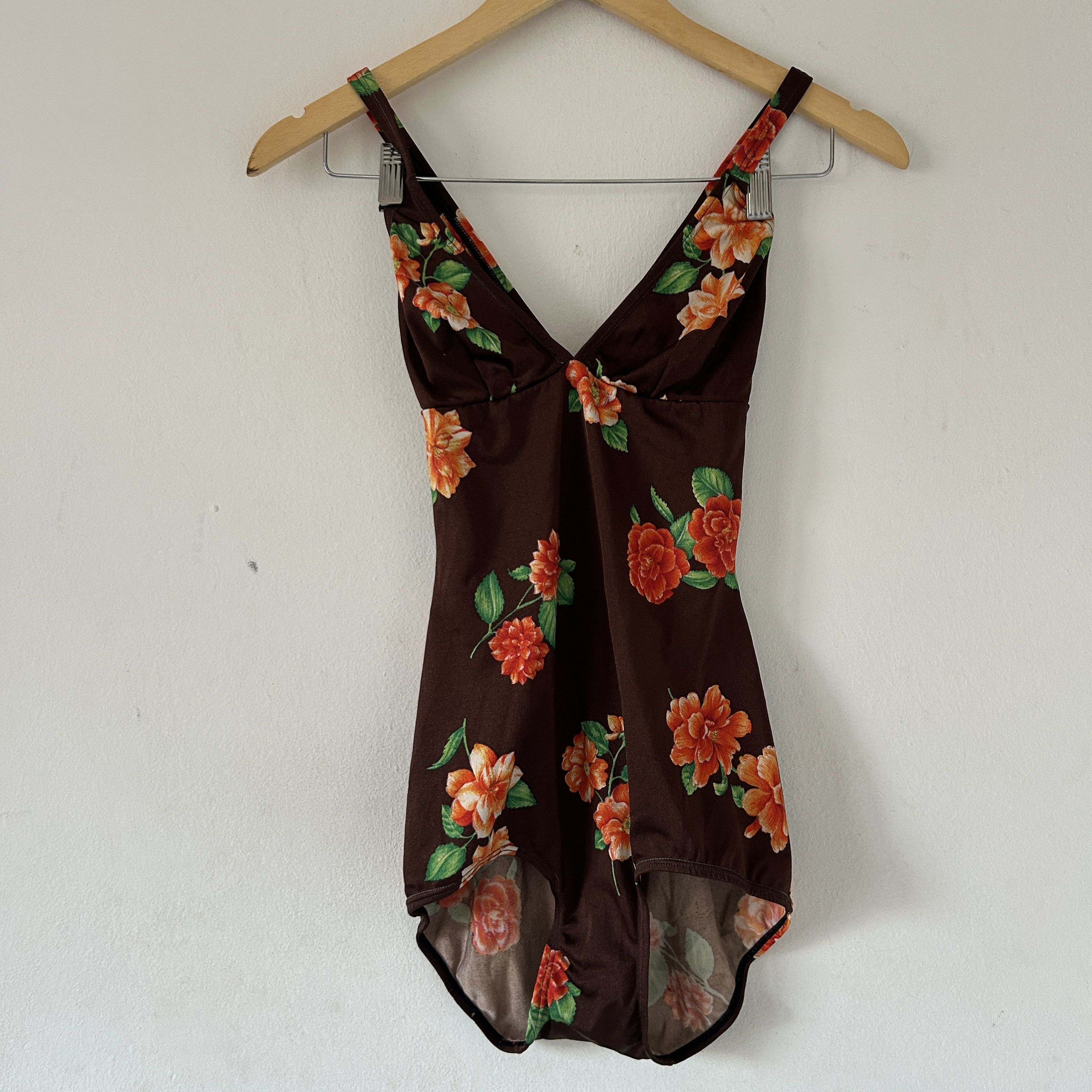 Vintage Vintage 90s Brown Floral Swimsuit Size XL / US 12-14 / IT 48-50 - 8 Thumbnail