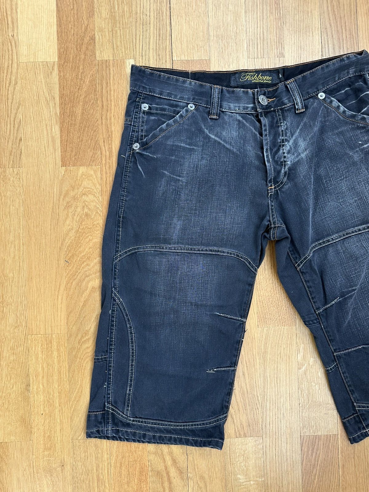 JNCO Vintage Fishbone Denim Baggy Shorts Dark Black Fit Size US 34 / EU 50 - 4 Thumbnail
