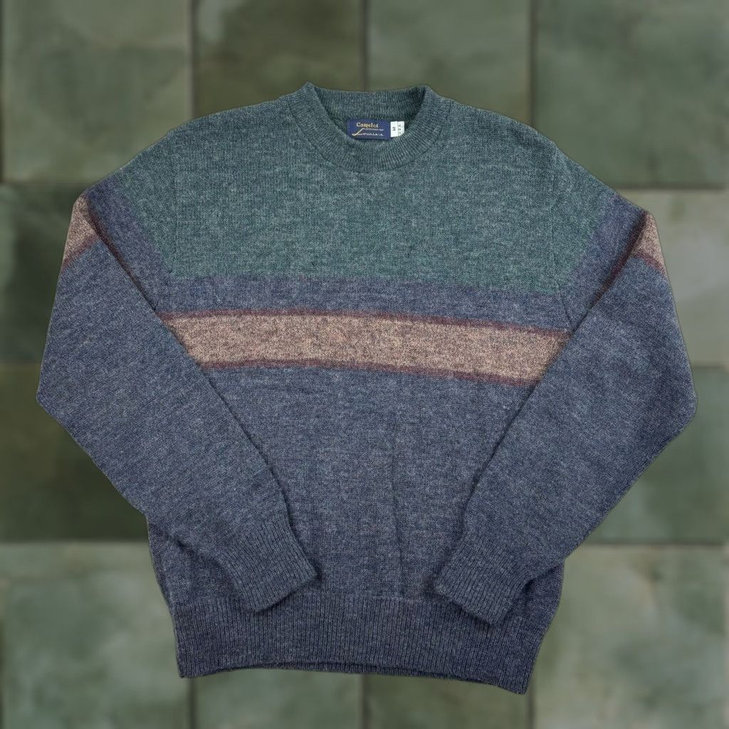 Camel VINTAGE Camelot Sweater Men's Medium Casual Knit Wool Blend 80s Blue Striped Pullover Size US M / EU 48-50 / 2 - 1 Thumbnail
