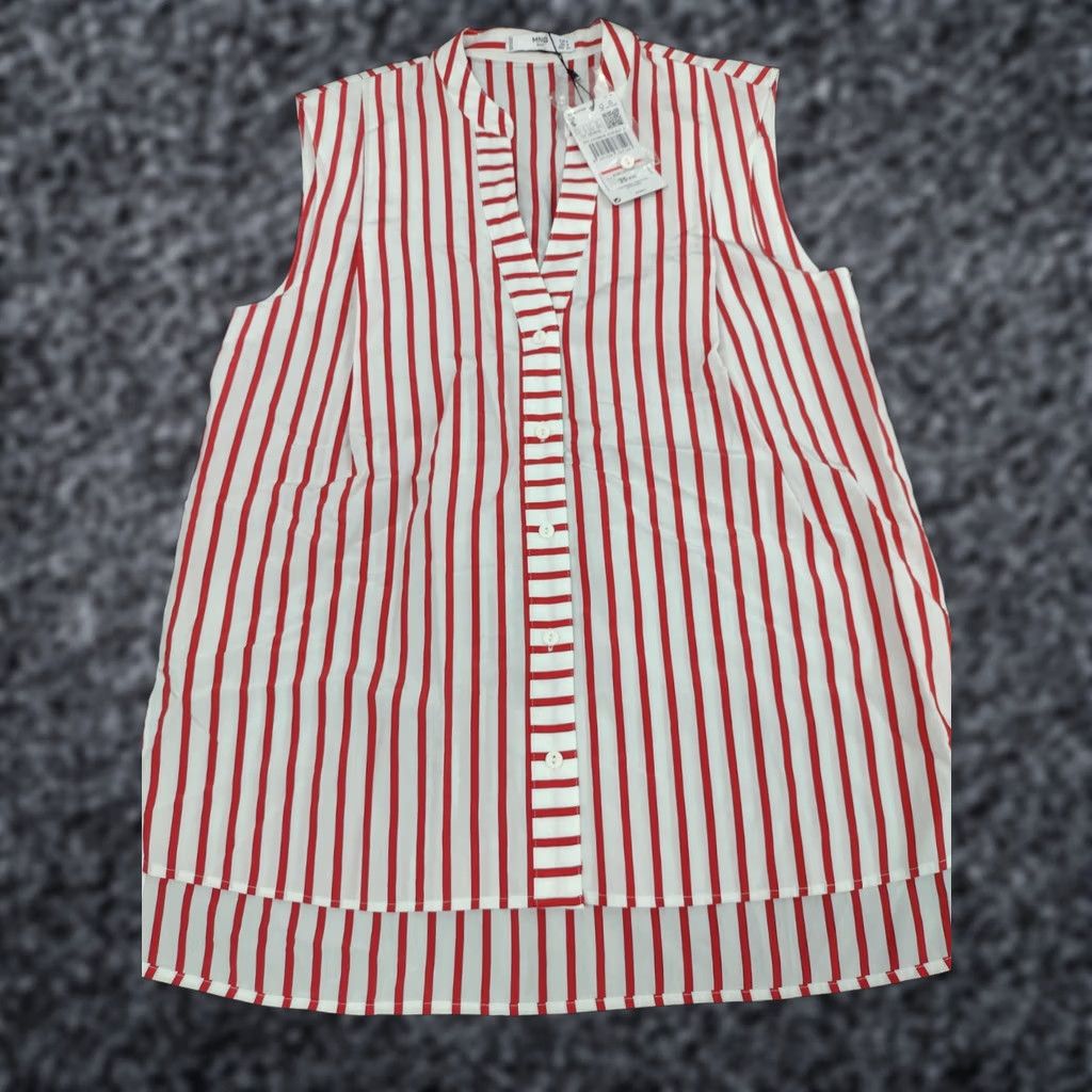 Vintage MNG Suit Shirt Sleeveless Button-Down V Neck White/Red Stripes 4 Womens Tunic Lace Sleeve-less Top Button Up Women Size S / US 4 / IT 40 - 1 Thumbnail