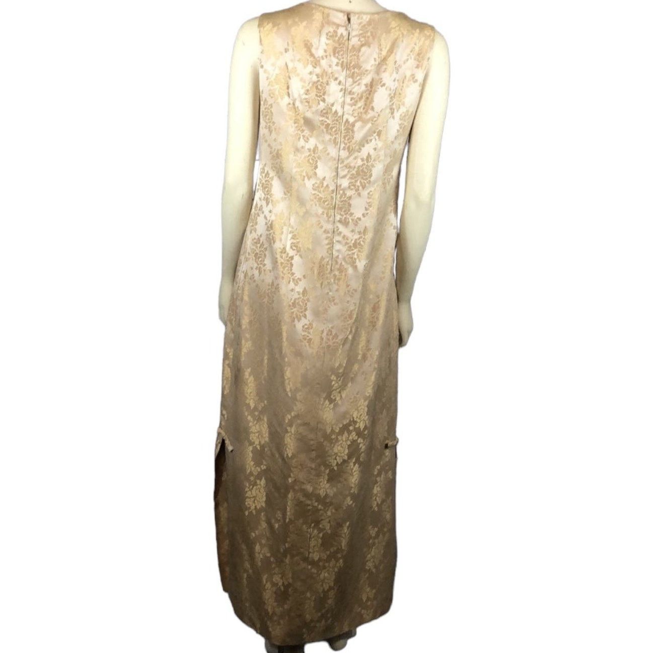 Vintage Vintage 1960s Gold Satin Damask sleeveless maxi Dress Large Size L / US 10 / IT 46 - 8 Thumbnail