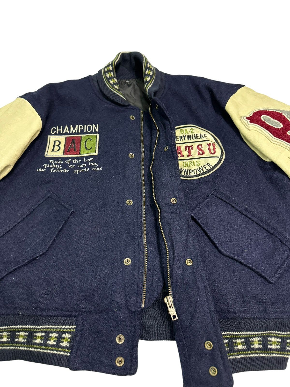 Japanese Brand Vintage Project Future Bat-Su Varsity Leather Jacket Size US L / EU 52-54 / 3 - 8 Thumbnail