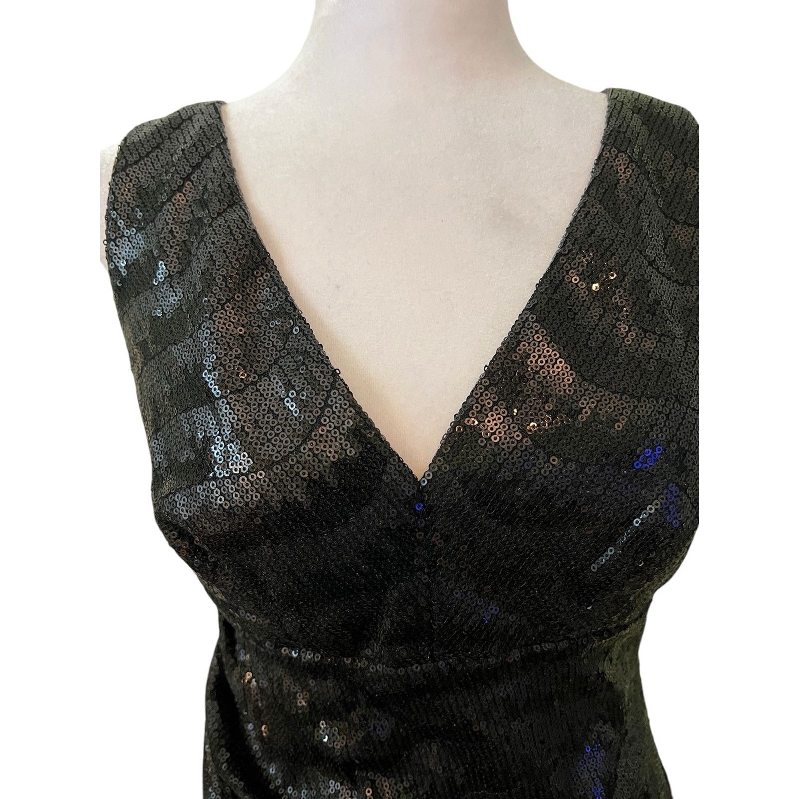 Meister Vtg David Meister Blk Sequins Dress Sleeveless Low V-Neck 6 Size M / US 6-8 / IT 42-44 - 4 Thumbnail