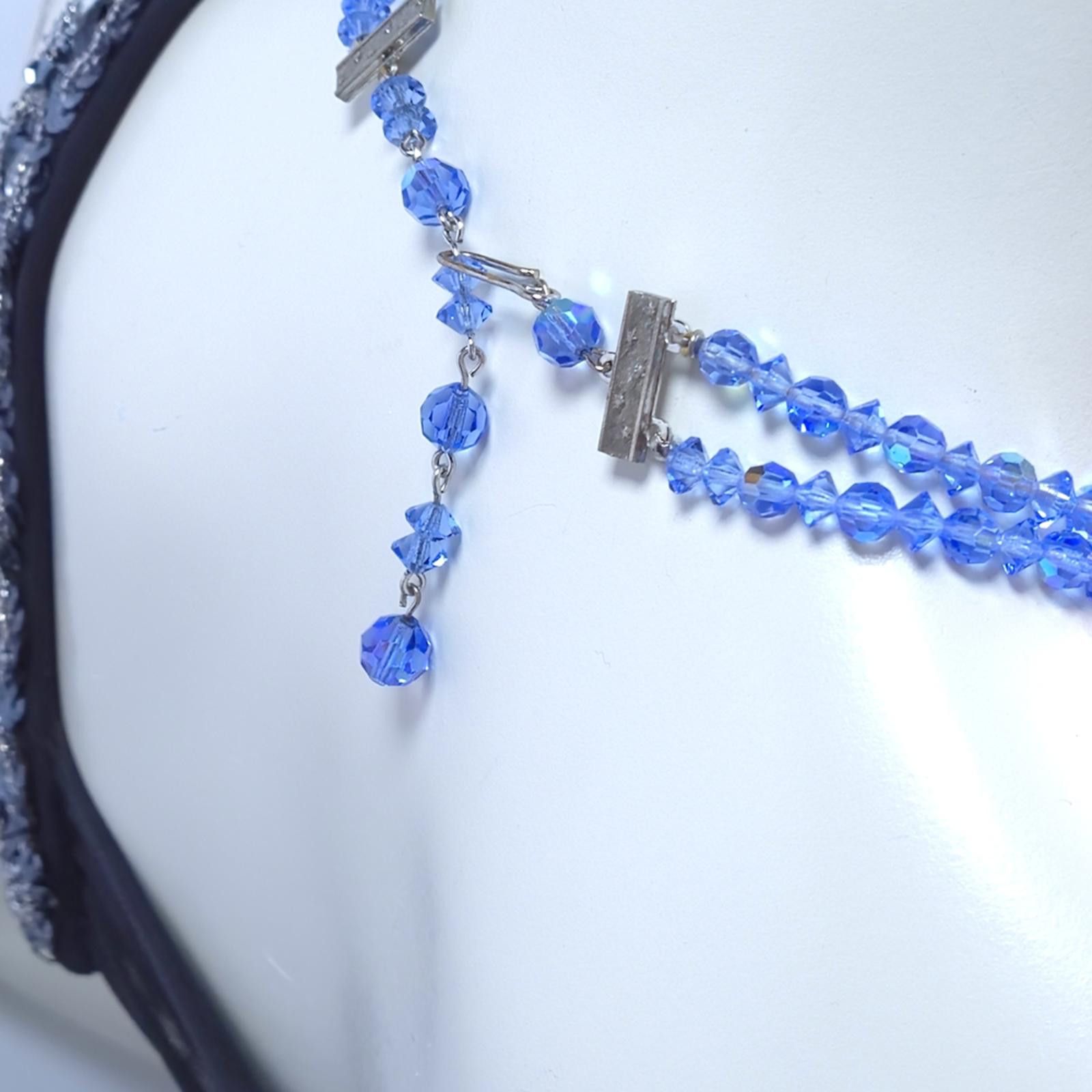 Designer Blue Faceted Crystal Beaded Double-Strand 1950s Necklace Size ONE SIZE - 5 Thumbnail