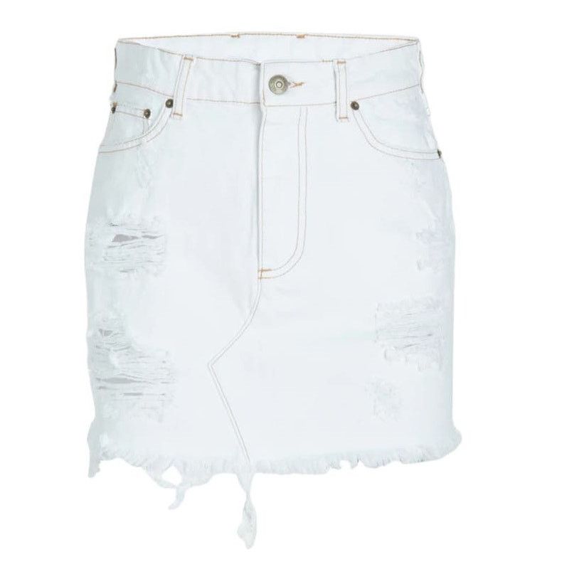 SER.O.YA Ser.O.Ya Alli Distressed Mini Denim Skirt White 24 NEW Size 24" / US 00 / IT 34 - 1 Thumbnail