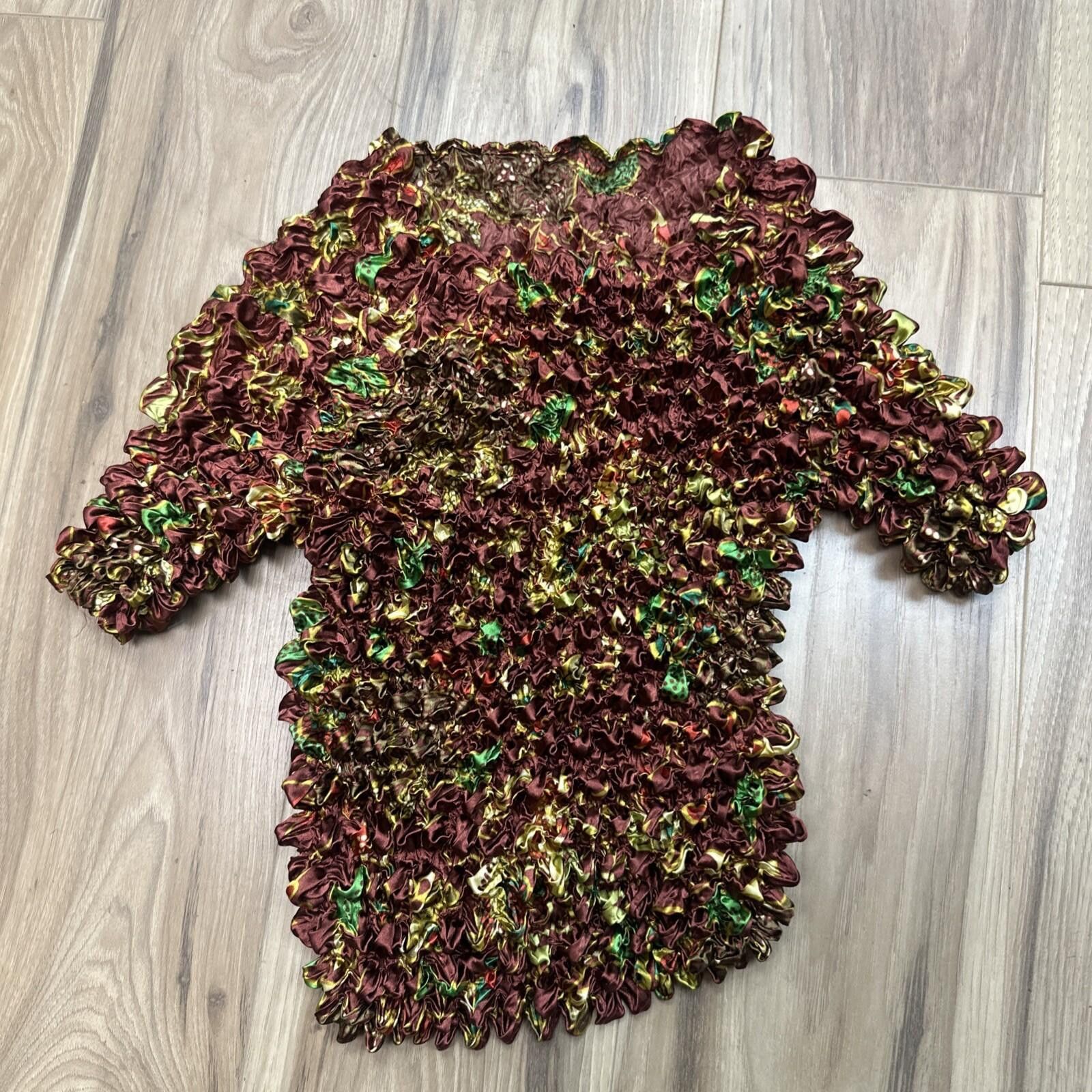 FCUK Satin Gold Copper Floral Popcorn Magic Stretch Top Fairy Size ONE SIZE - 6 Thumbnail