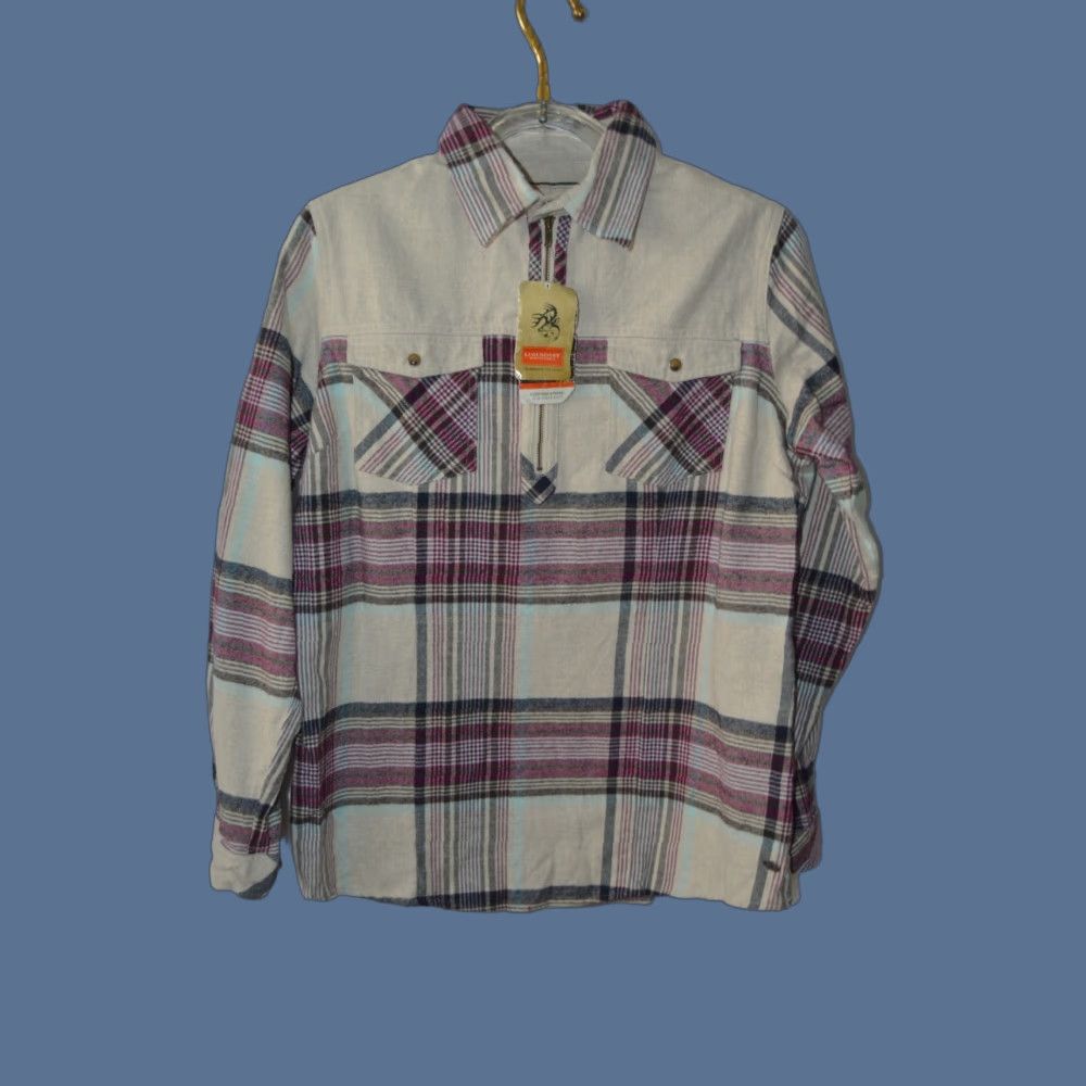 Vintage LEGENDARY WHITETAILS Mens Quarter Zip Plaid Flannel Shirt 1/4 Zip Pearl Snaps Sz XL Beige NWT Mens Casual Pullover Winter Fall Size US XL / EU 56 / 4 - 1 Thumbnail