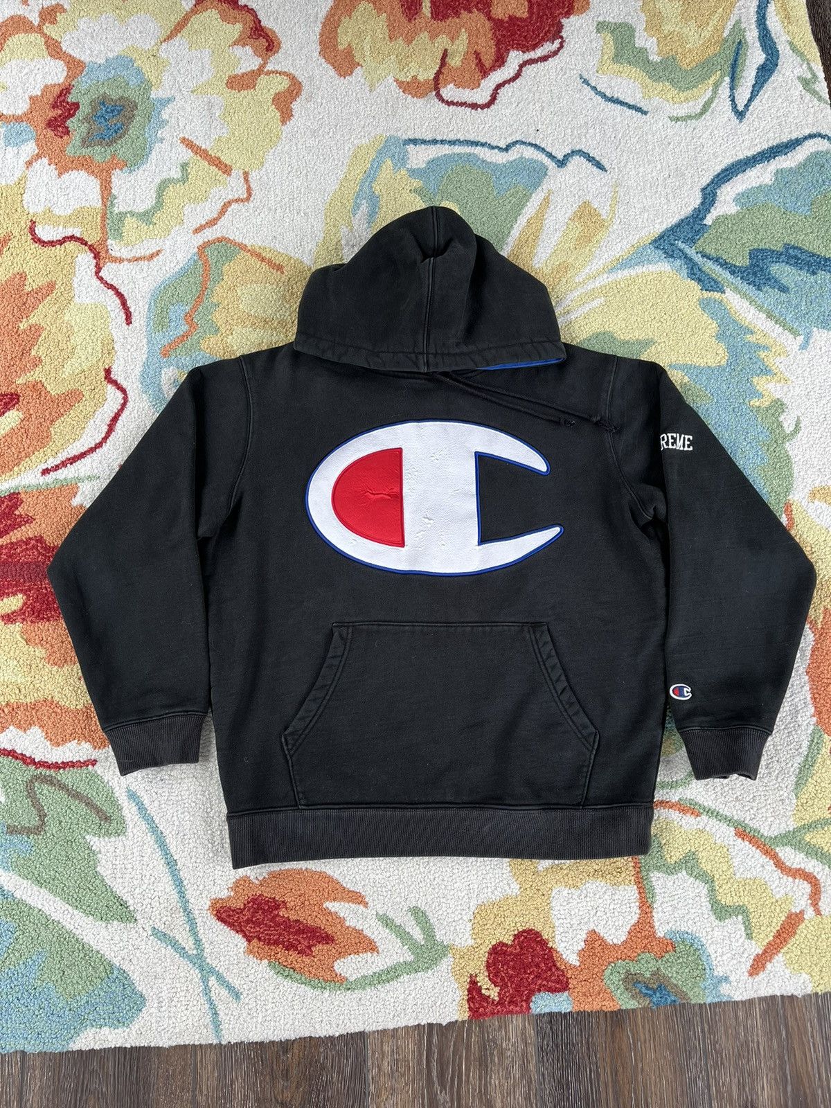image of Champion Satin Logo Hoodie Ss17 Black, Men's (Size Medium)