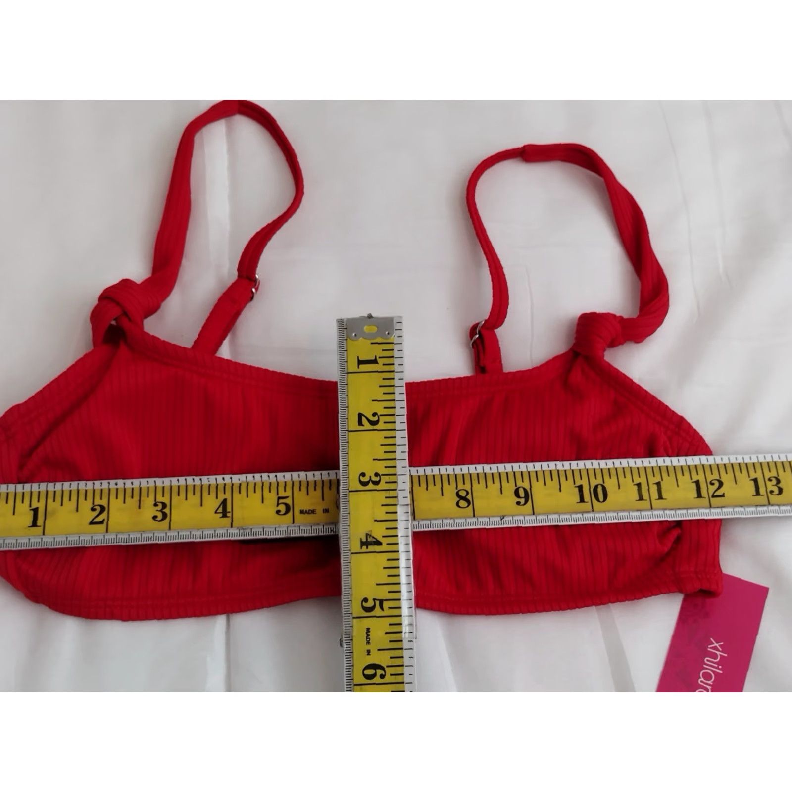Vintage Xhilaration Bralette Bikini Swim Top Red M Juniors Women Spaghetti Strap Padded Solid Beach Swimsuit Size M / US 6-8 / IT 42-44 - 4 Thumbnail