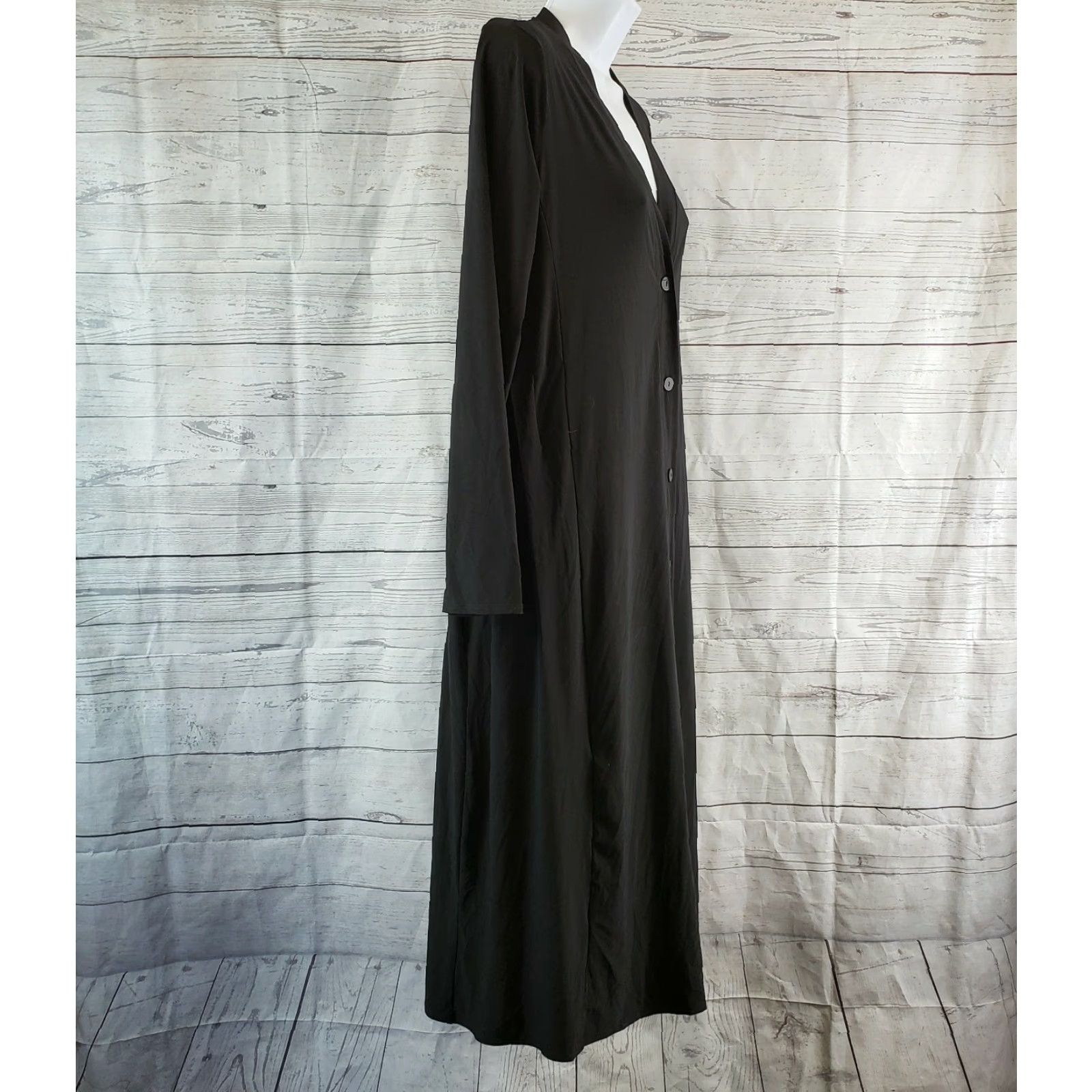 Vintage Fenini Womens Dress Sz Small Solid Black Long Sleeve Button Front V-Neck Size S / US 4 / IT 40 - 3 Thumbnail