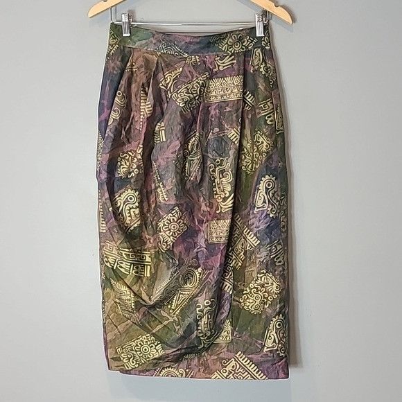 Vintage Vera Mont Avant Garde Midi Skirt Punk Faux Wrap Vintage Size 32" / US 10 / IT 46 - 1 Thumbnail