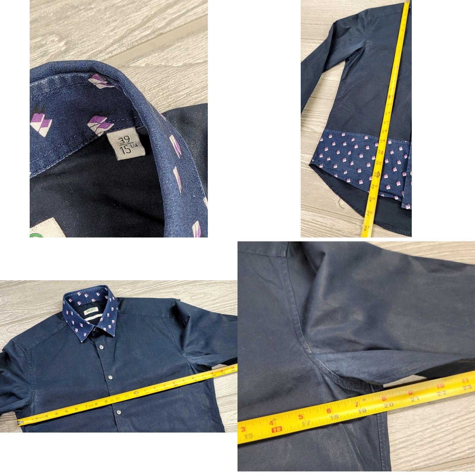 Kenzo KENZO Paris Blue Button-Up Geometric Long Sleeve Mens Shirt 39 Slim Fit Size US L / EU 52-54 / 3 - 8 Thumbnail