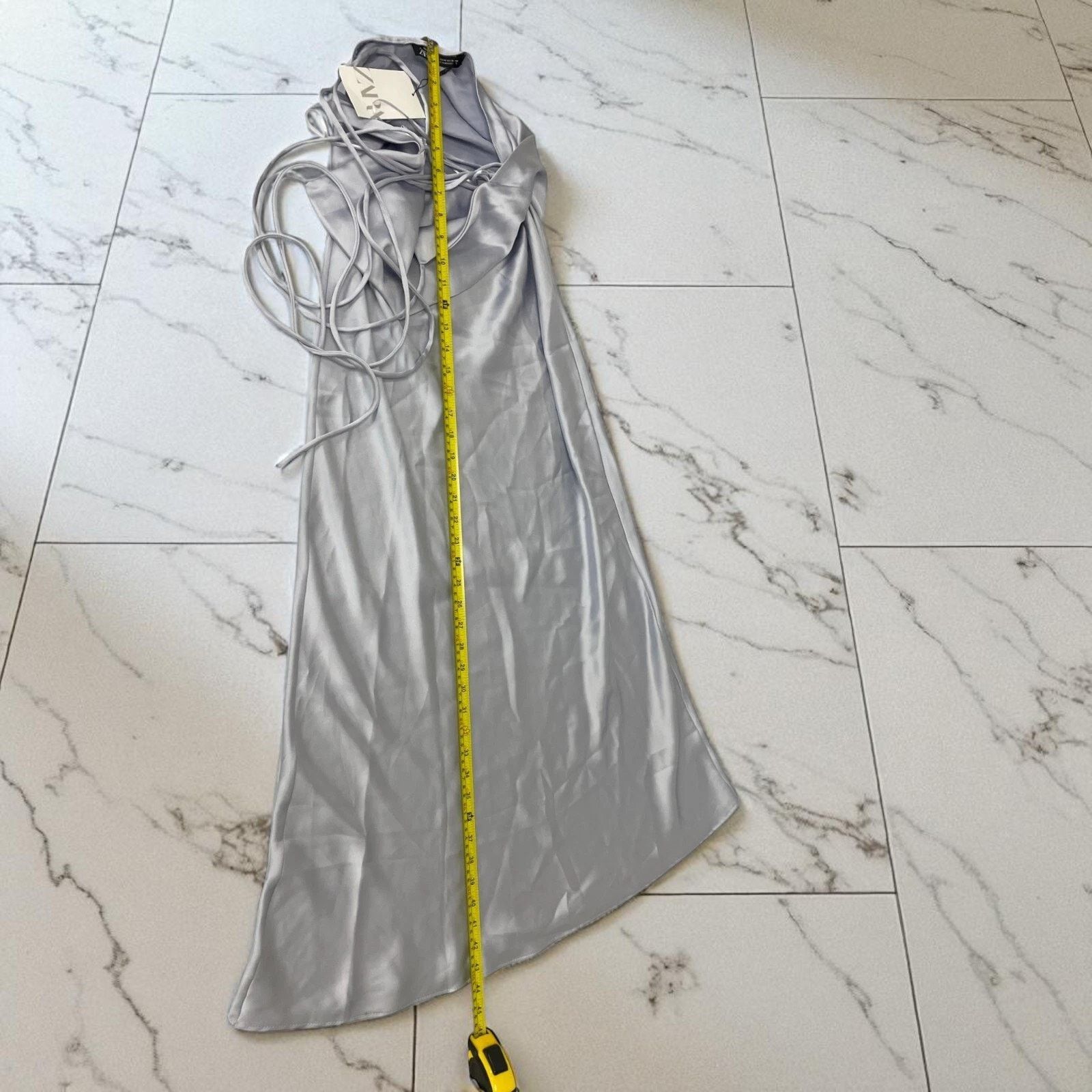 Zara Zara Medium Slip Silver-Gray Strappy Midi Satin Effect Dress Size M / US 6-8 / IT 42-44 - 6 Thumbnail