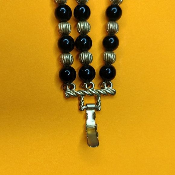 Vintage Cato Black Gold Multi Strand Necklace 3 Tiered Layered Jewel Size ONE SIZE - 5 Thumbnail
