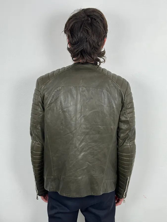 Balmain 2000s Balmain Khaki Quilted Biker Leather Jacket Size US M / EU 48-50 / 2 - 4 Thumbnail