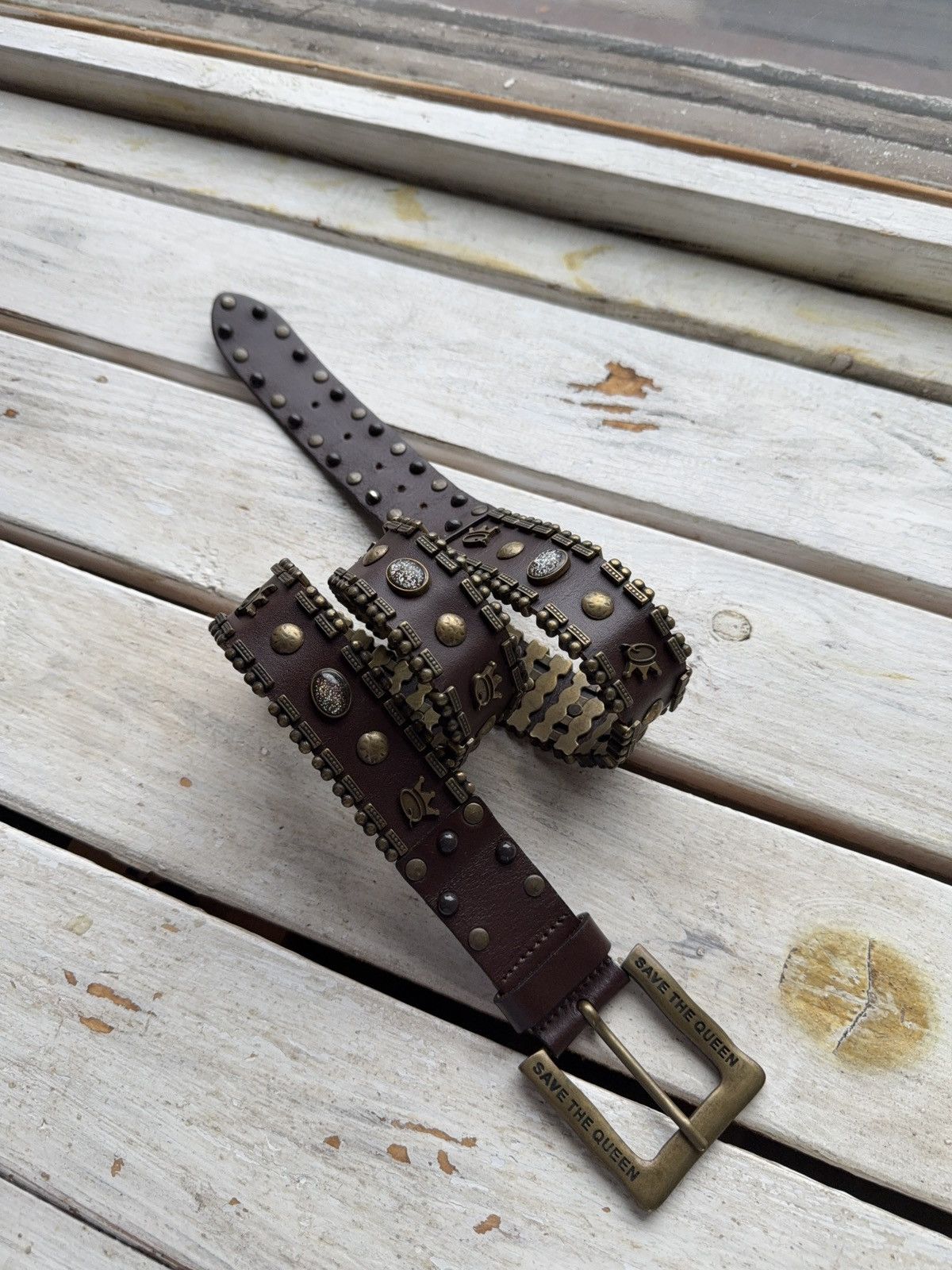 Japanese Brand RARE Save The Queen Vera Pelle Italian Studded Leather Belt Size ONE SIZE - 2 Thumbnail