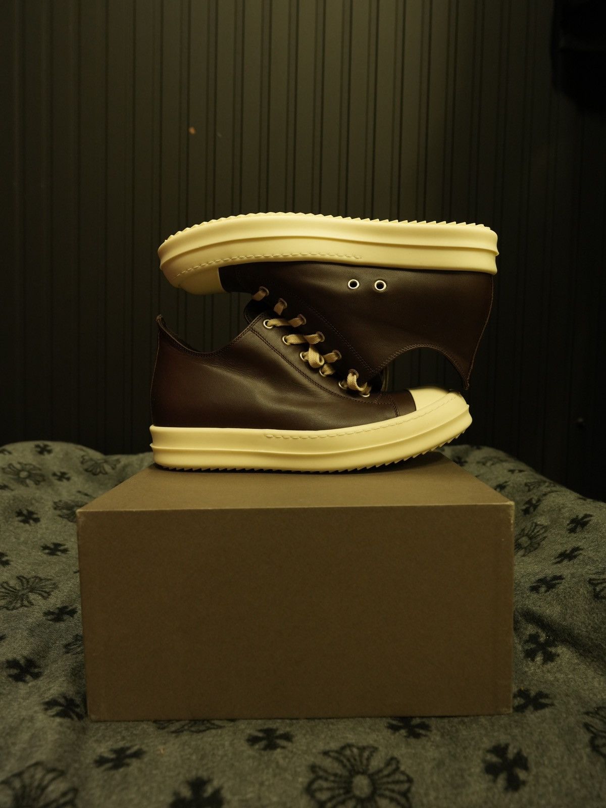 Rick Owens × Rick Owens Drkshdw Rick Owens Brown Leather Low Top Sneakers Size US 7 / EU 40 - 1 Thumbnail