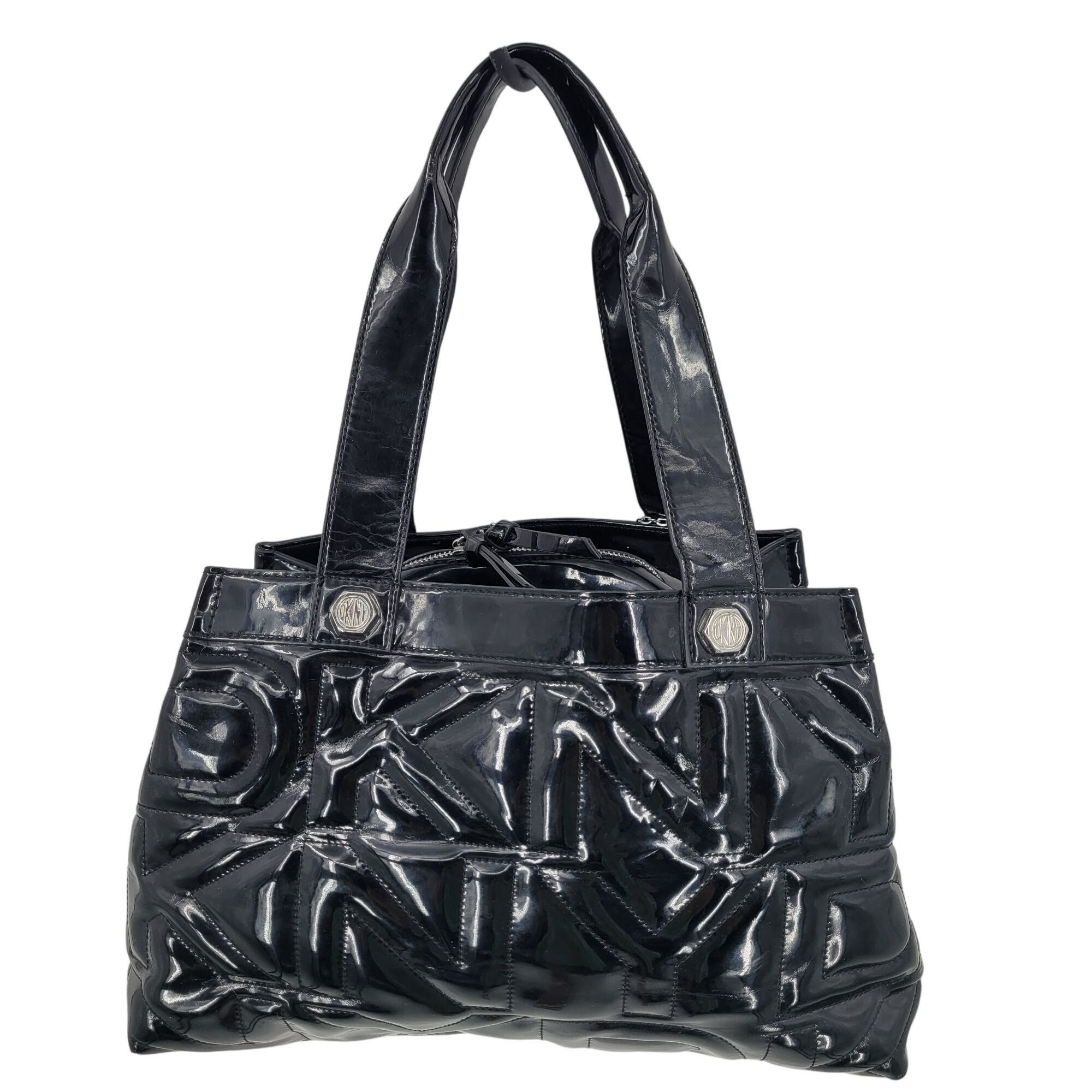 Bebe Vtg 90s Y2K Black Patent Leather Logo Quilted Shoulder Tote Size ONE SIZE - 4 Thumbnail