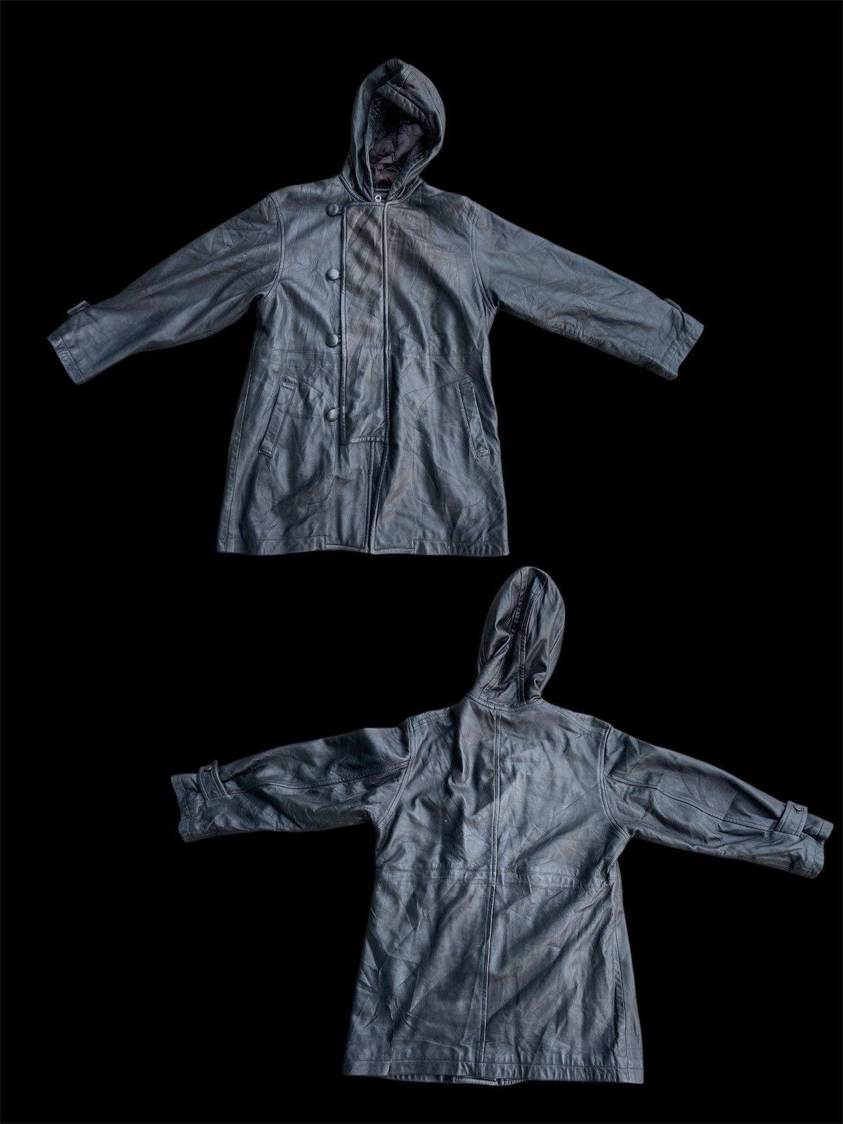 Yohji Yamamoto Circa 92–93 Hooded Leather Coat with Asymmetrical Button Size US L / EU 52-54 / 3 - 1 Thumbnail