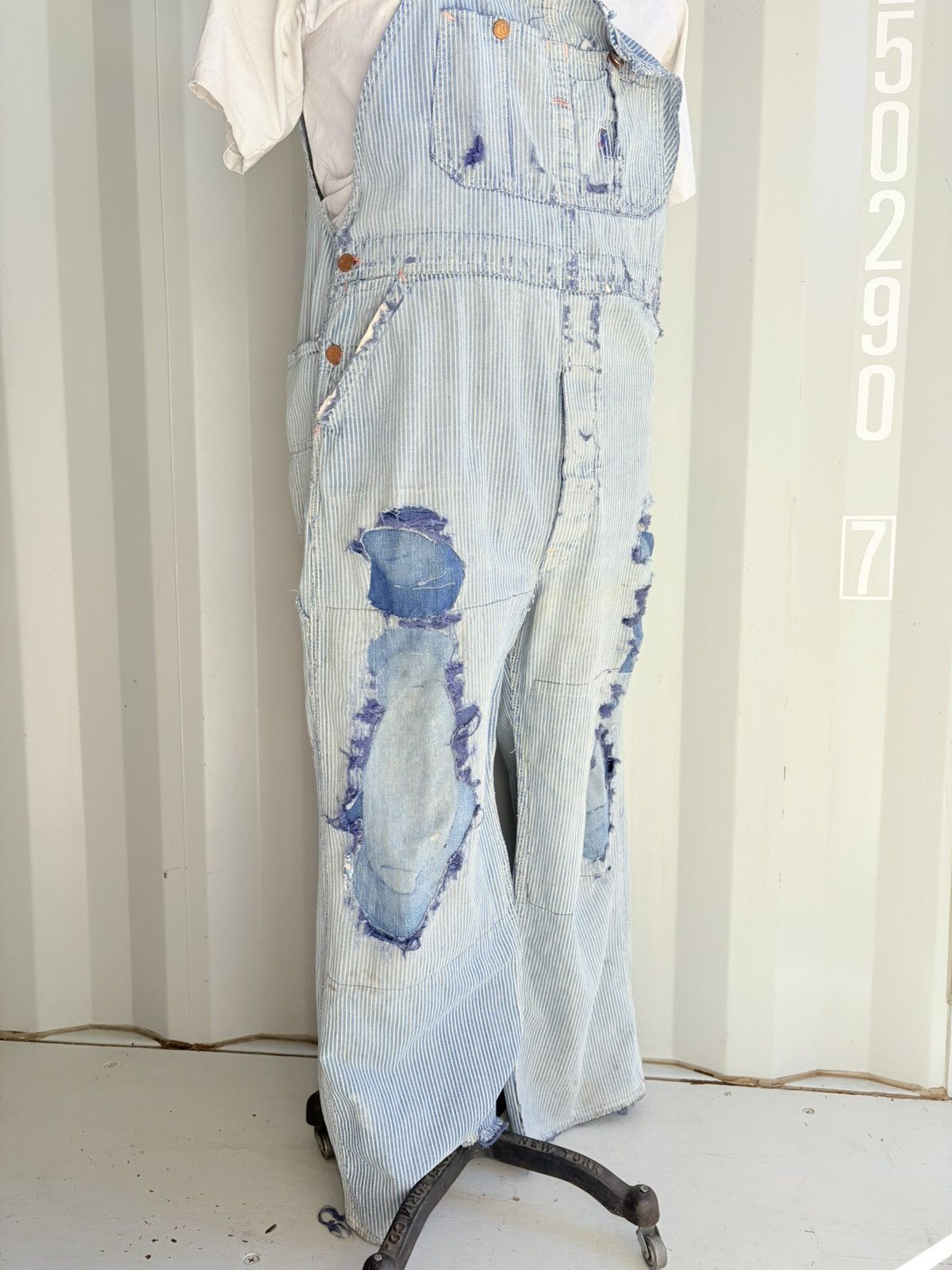 Vintage 1940’s Hickory Striped Thrashed Work Pants ERD Grunge Size US 34 / EU 50 - 3 Thumbnail