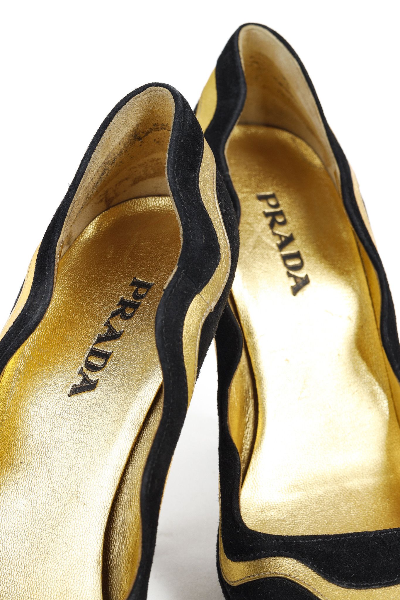 Prada Prada SS/08 Black & Gold Suede Wavy-Stripe Scalloped Heels Size US 6.5 / IT 36.5 - 9 Thumbnail