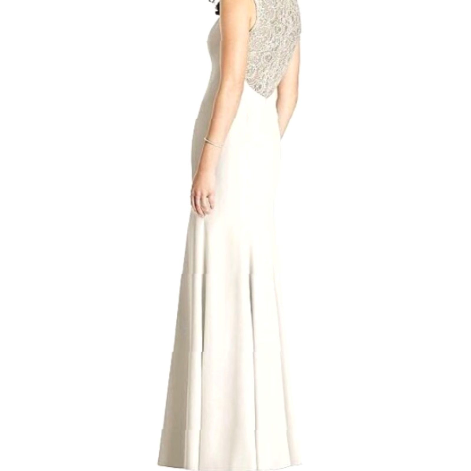 Vintage DESSY Maxi Dress Gown Ivory Lace Back Sleeveless Zip Crew Neck 12 Bridesmaid Party/Cocktail Womens Size XL / US 12-14 / IT 48-50 - 4 Thumbnail