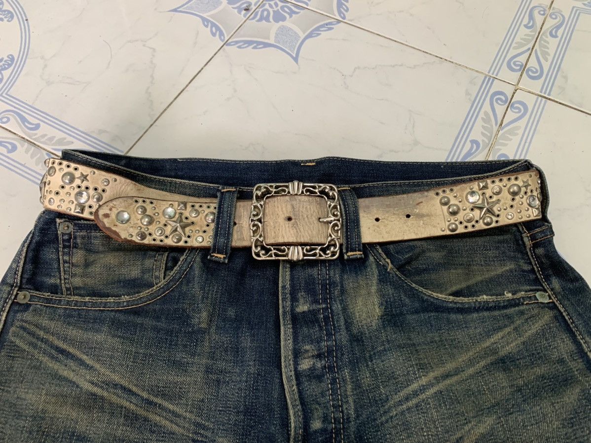 If Six Was Nine Vtg Rare Leather Belt Star Dagger Like Chrome Hearts Design Size ONE SIZE - 3 Thumbnail