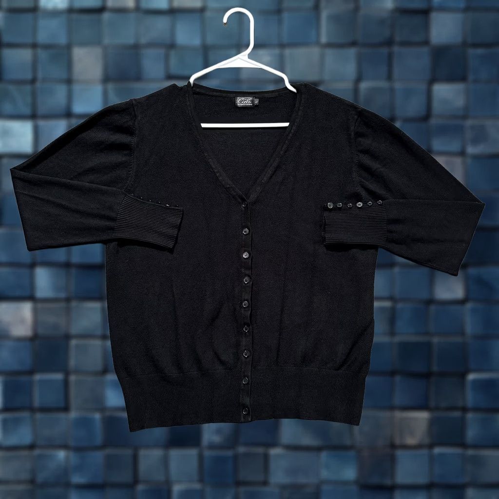 Vintage Cielo Sweater Womens Large Black Button Front V-Neck Silk Blend Cardigan Size L / US 10 / IT 46 - 1 Thumbnail