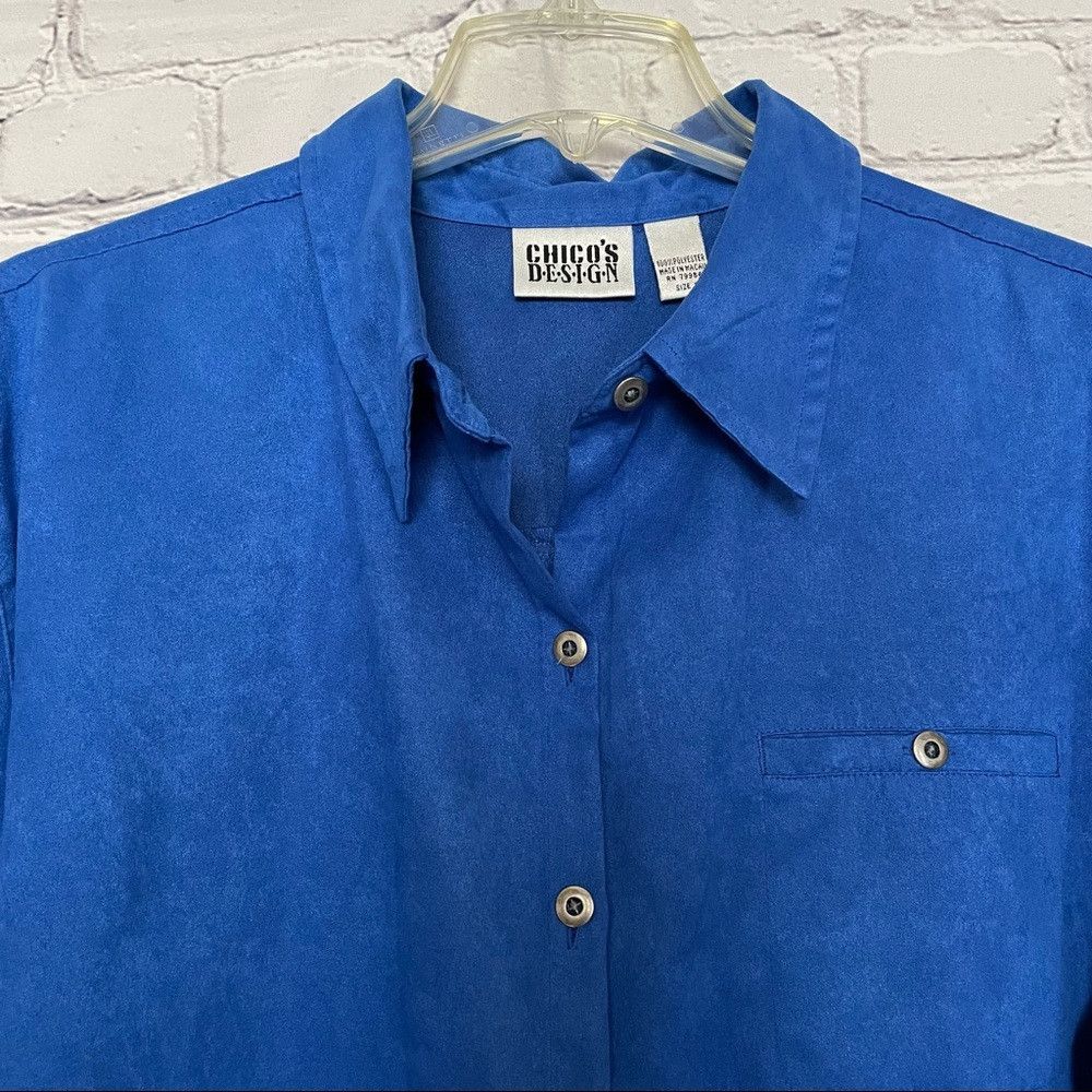 Chicos Chico’s Design Royal Blue Suede Feel Button Down Shirt Size Size XL / US 12-14 / IT 48-50 - 4 Thumbnail