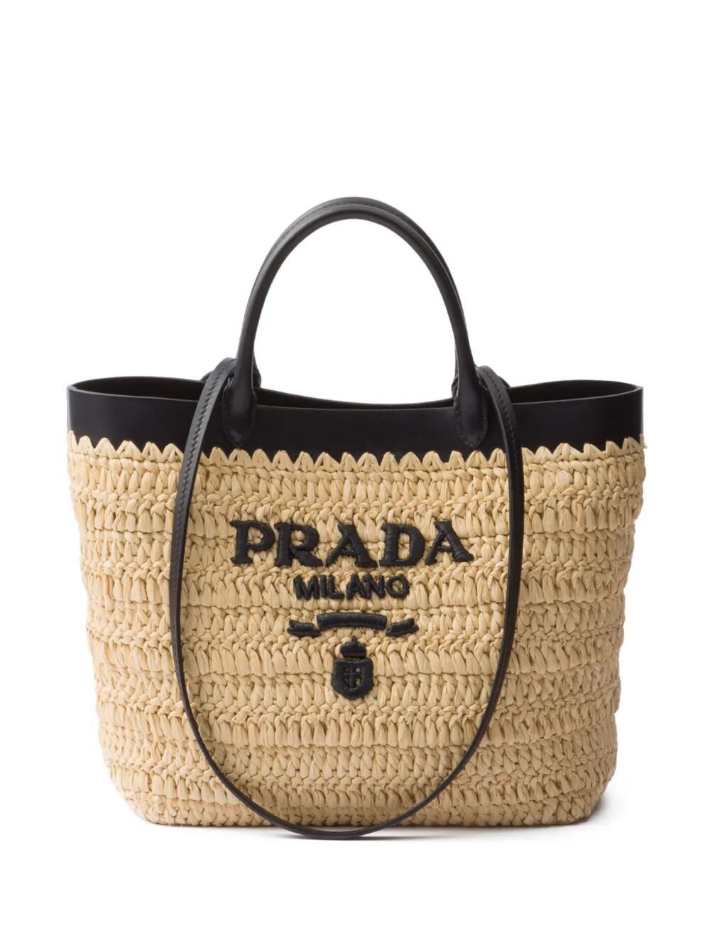Prada SMALL CROCHET AND LEATHER TOTE BAG Size ONE SIZE - 1 Thumbnail