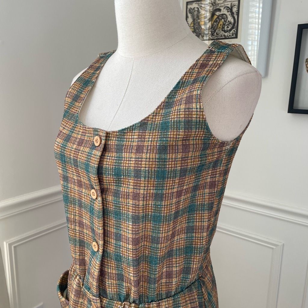 Vintage Vintage 70s Button Front Plaid Barkcloth Sleeveless Dress S Size S / US 4 / IT 40 - 7 Thumbnail