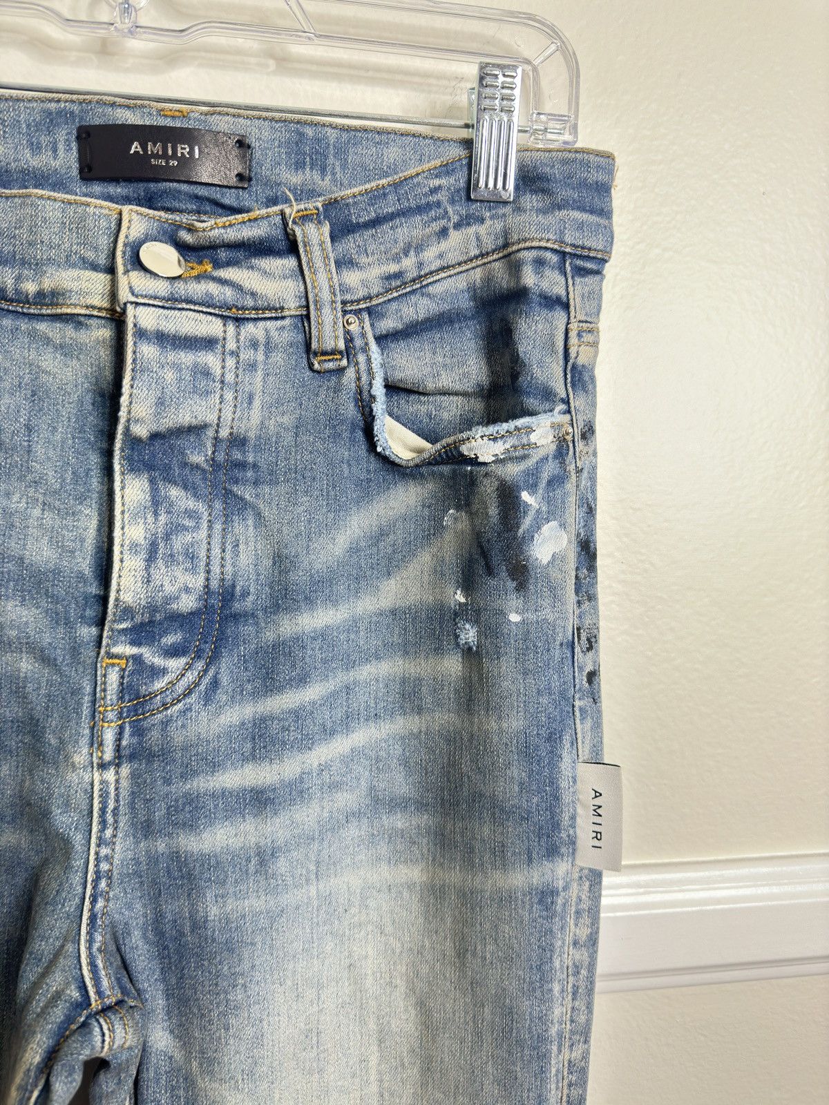 Amiri Amiri Stacked Paint Splatter Flare Denim Faded Blue 29 Size US 29 - 2 Thumbnail