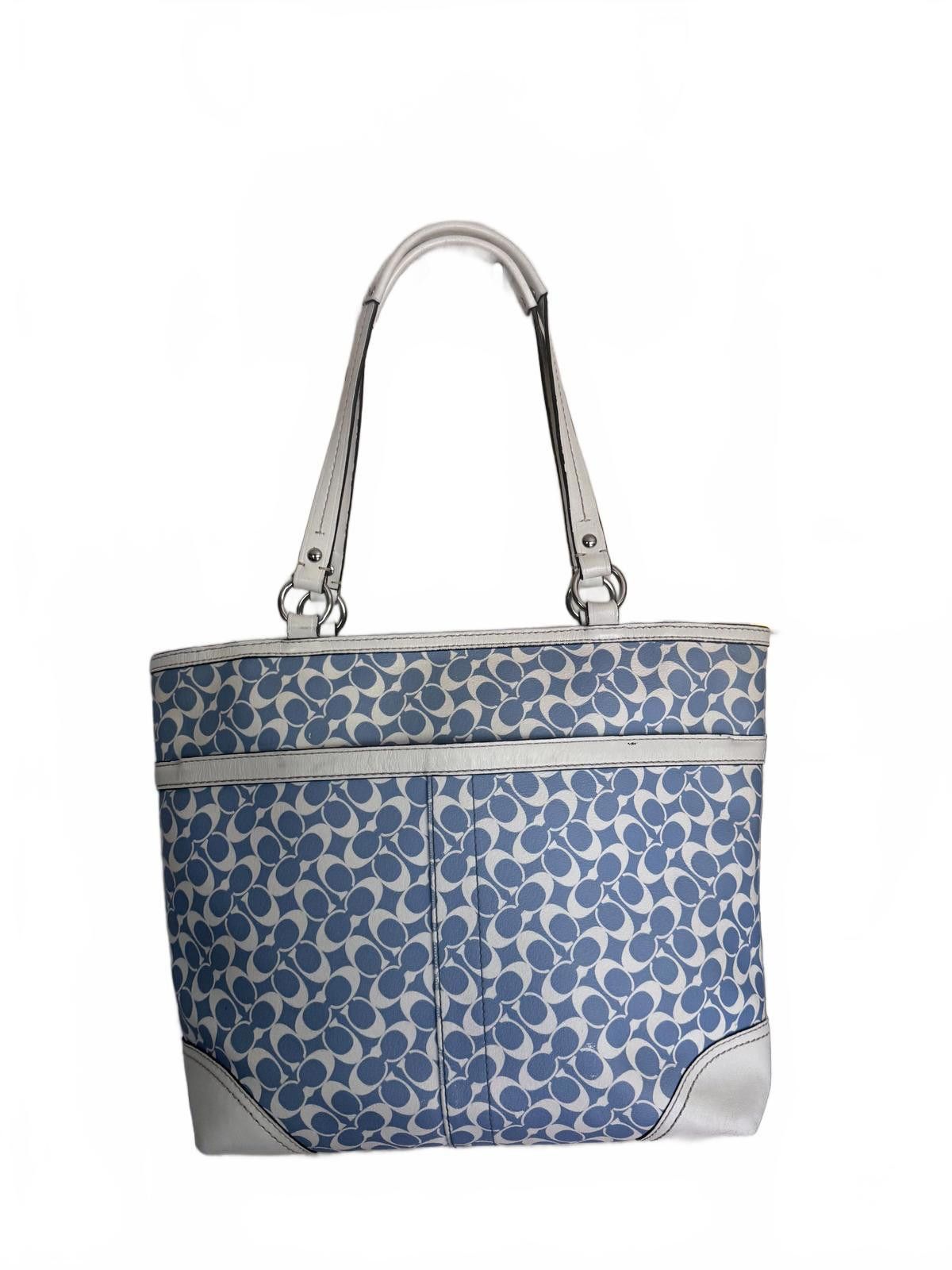 Coach Coach Signature Blue White Tote Bag Jacquard Canvas Leather Size ONE SIZE - 3 Thumbnail