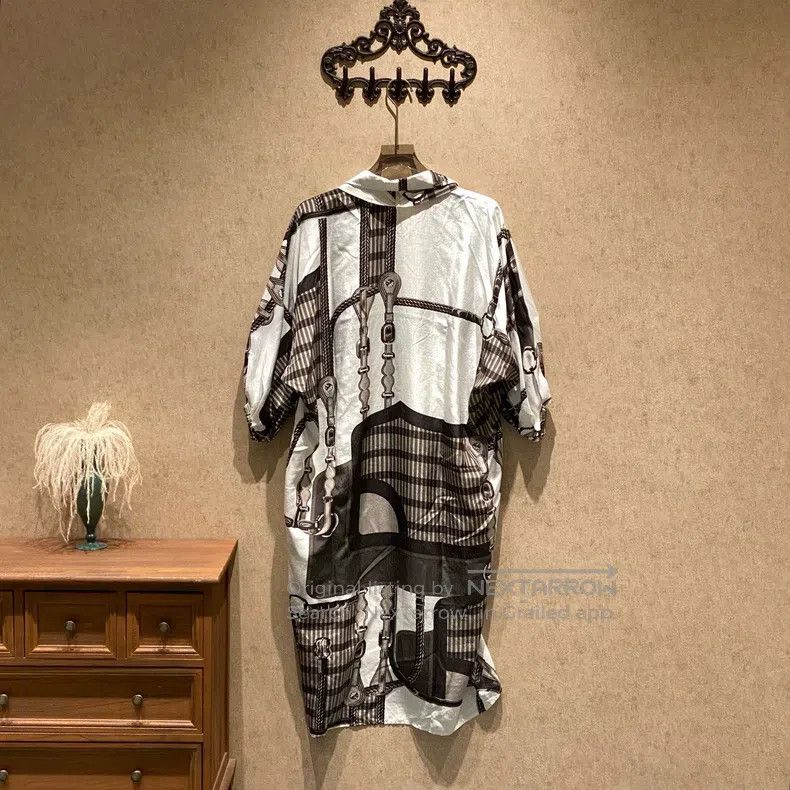 Hermes Hermes 25 Model Leather Chain Printed Silk Chiffon Dress Size XS / US 0-2 / IT 36-38 - 2 Thumbnail