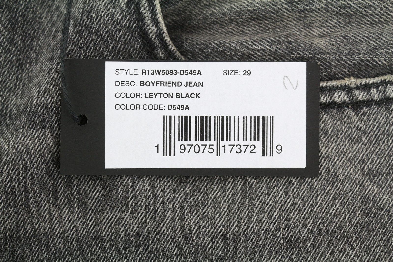 R13 BOYFRIEND 29 Leyton Black Faded Zip FW25 86683 Size 29" - 7 Thumbnail