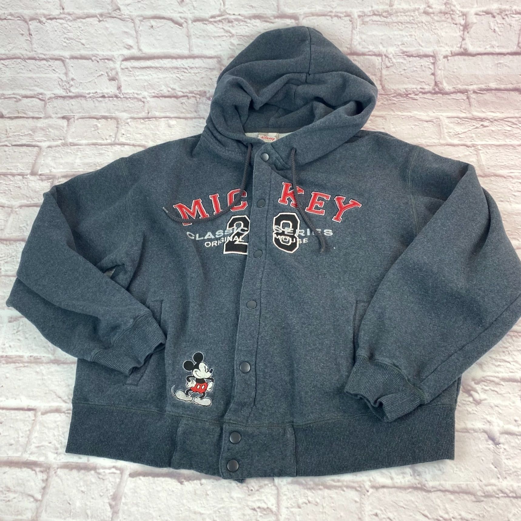 Disney Disney Mickey Mouse Hooded Sweatshirt Unisex Gray Medium Snap Button Classic Series Jacket Size M / US 6-8 / IT 42-44 - 7 Thumbnail