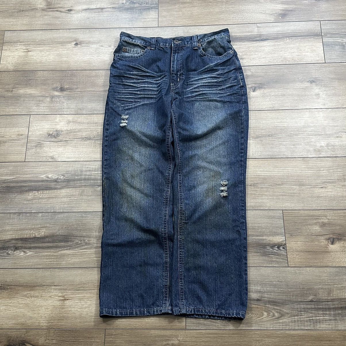 FUSAI Vintage 2000s Y2K Fusai Wide Leg Embroidered Jeans Size US 34 / EU 50 - 1 Thumbnail