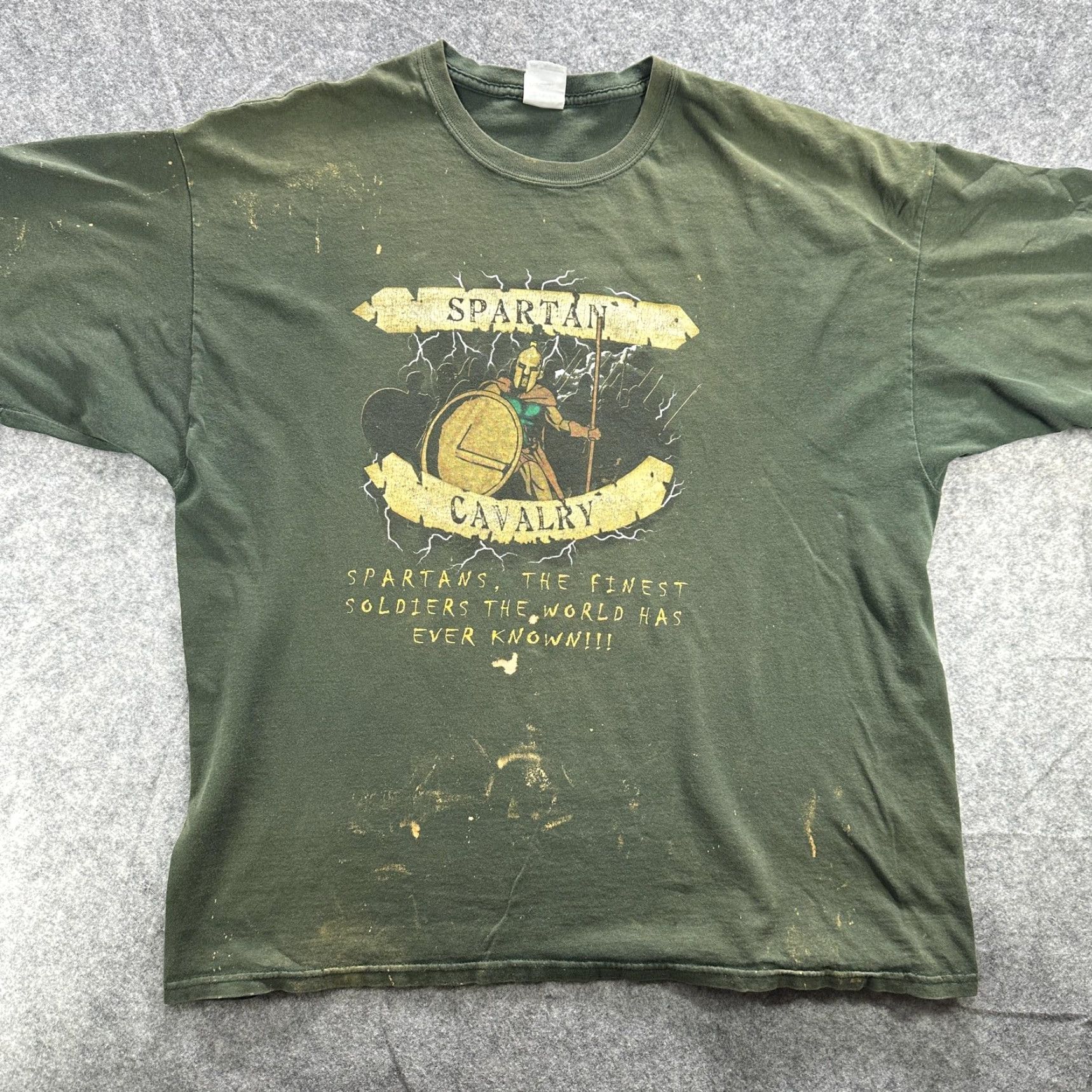 Gildan Spartan Cavalry Shirt Mens 2XL Gildan Green Graphic Military Soldier Distressed Tee Size US XXL / EU 58 / 5 - 5 Thumbnail