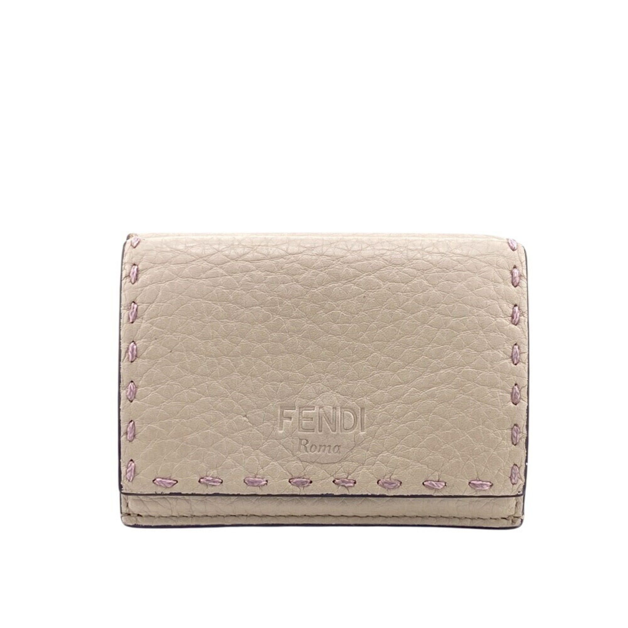 Fendi FENDI Selleria Compact Wallet, Tri-fold Beige, Women's Size ONE SIZE - 1 Thumbnail