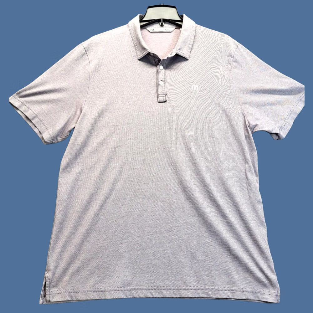 Travis Mathew Polo Men's 1XL Purple Tint Mini Stripe Short Sleeve Golf Shirt, Men's
