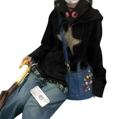 Other Unisex Y2k Hip Hop Zipper Sweatshirt Harajuku with Stars Size US XL / EU 56 / 4 - 8 Thumbnail