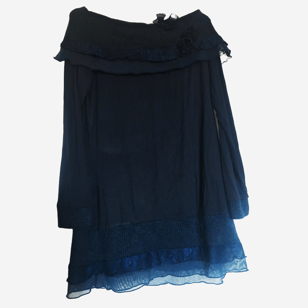 Linea Rare Vintage Linea Tesini Navy Blue Off Shoulder Tunic Size L / US 10 / IT 46 - 6 Thumbnail