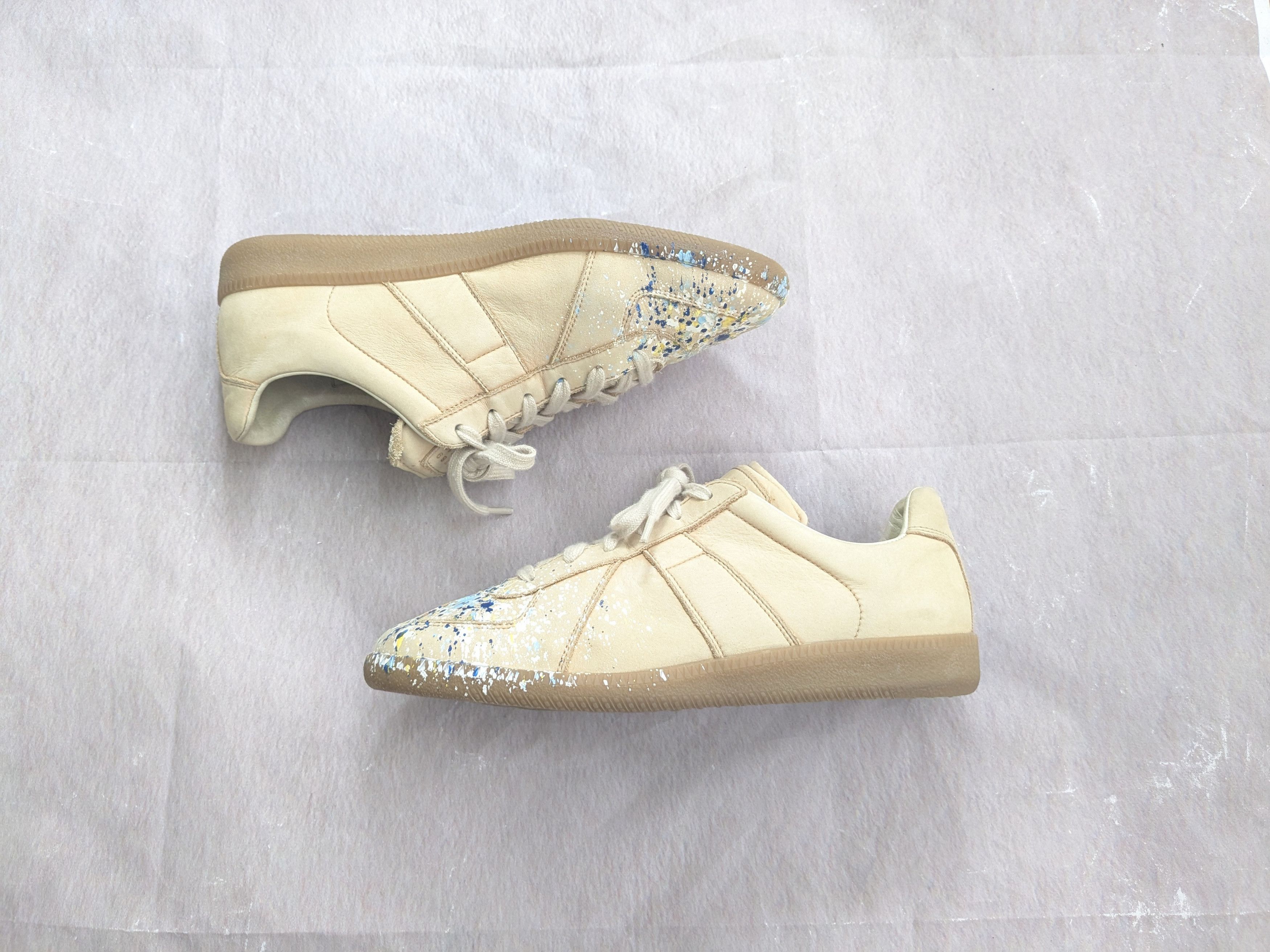 Pre-owned Maison Margiela Gat Replica Beige Paint Splatter 8 41 Low Shoes