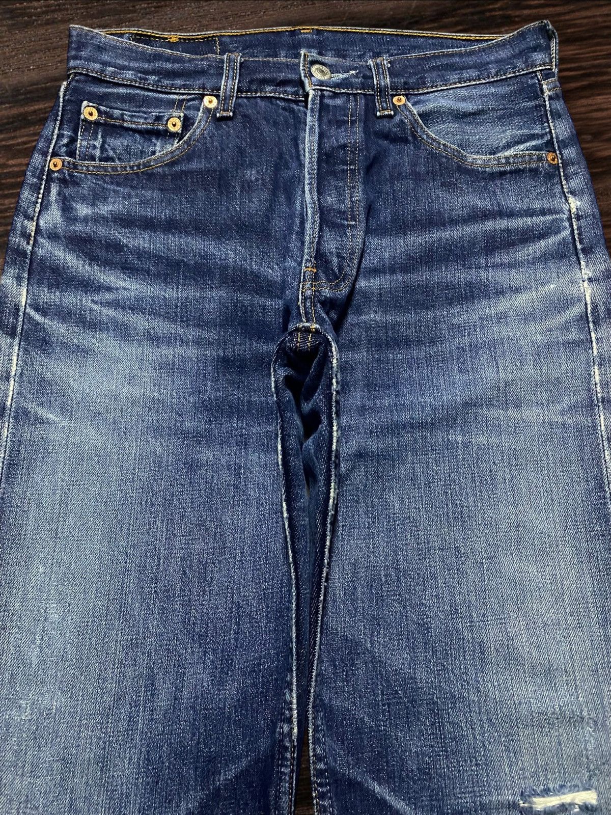 Levi's Vintage Clothing Levi's 501 blue jeans with a worn, distressed look jeans Size US 29 - 3 Thumbnail